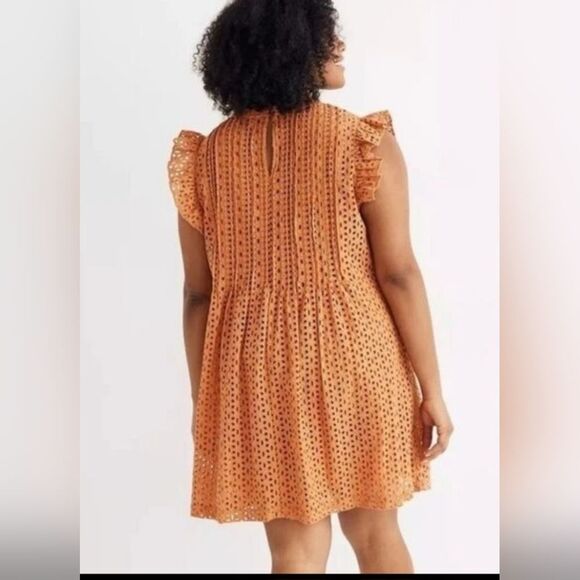 MADEWELL Eyelet Ruffle-Sleeve Pintuck Mini Dress Size M - Picture 2 of 8